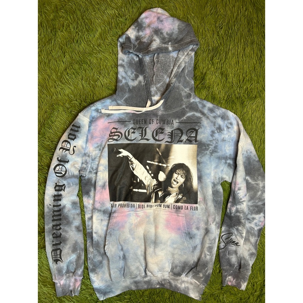 Selena Hoodie Small Gray Blue Tie Dye Queen of Cumbia Graphic Sweatshirt Merch